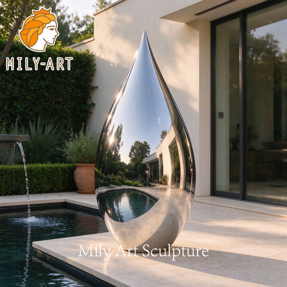 mirror polished stainless steel water drop sculpture