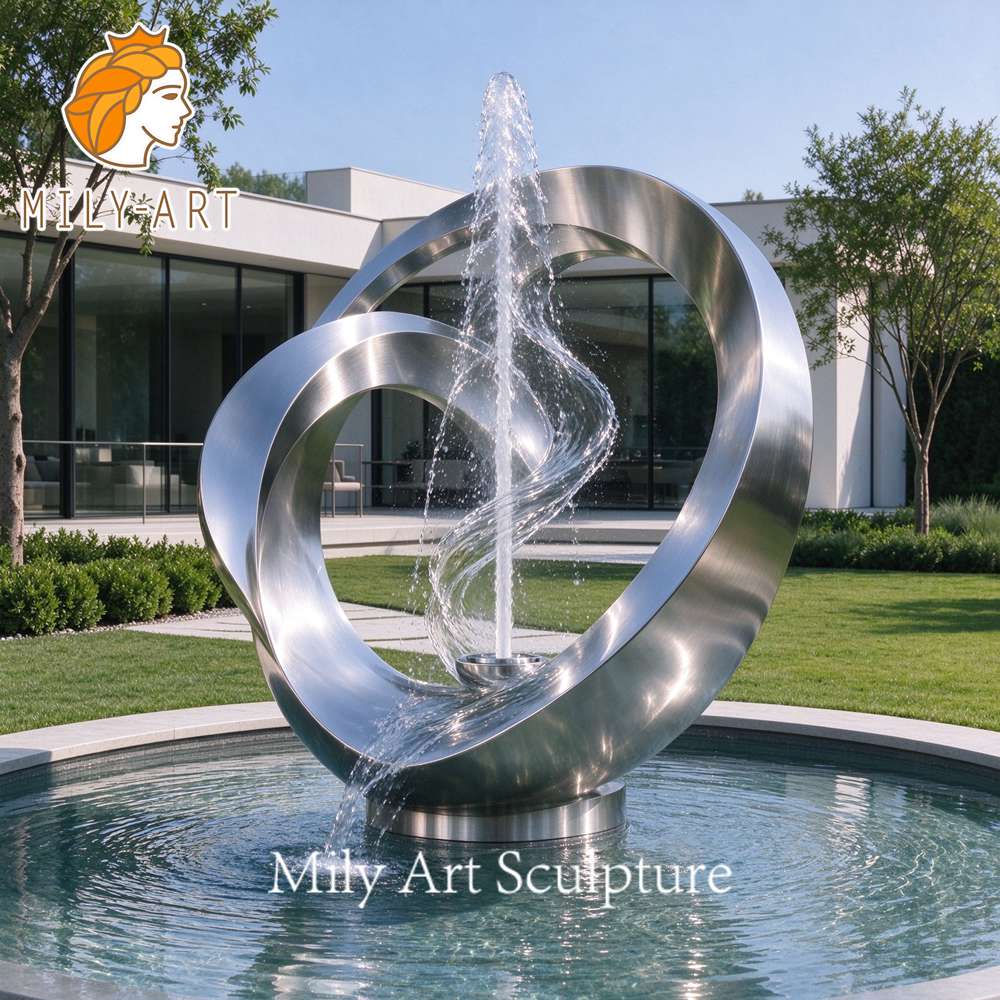 modern abstract stainless steel water feature