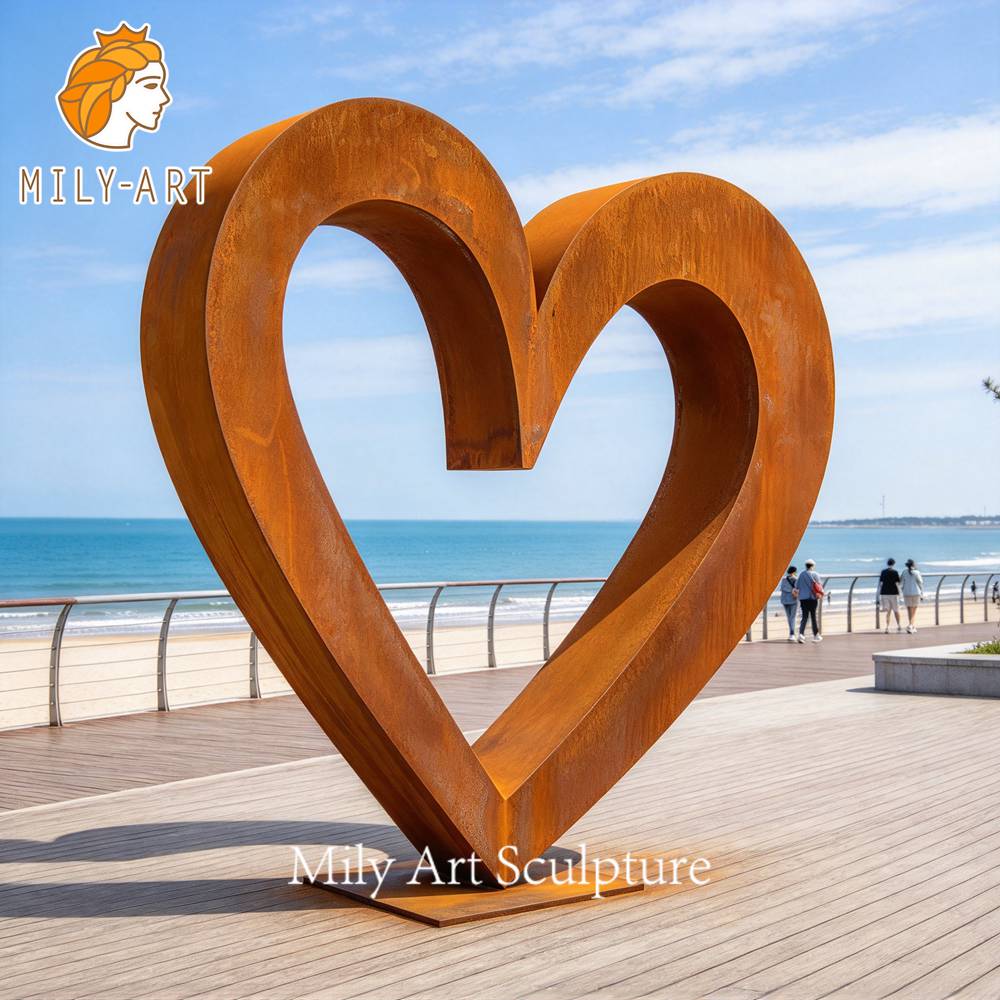 modern corten steel heart statue