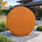 modern corten steel sphere sculpture