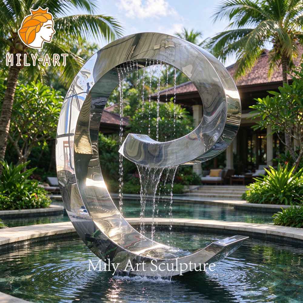 modern metal curved water fountain