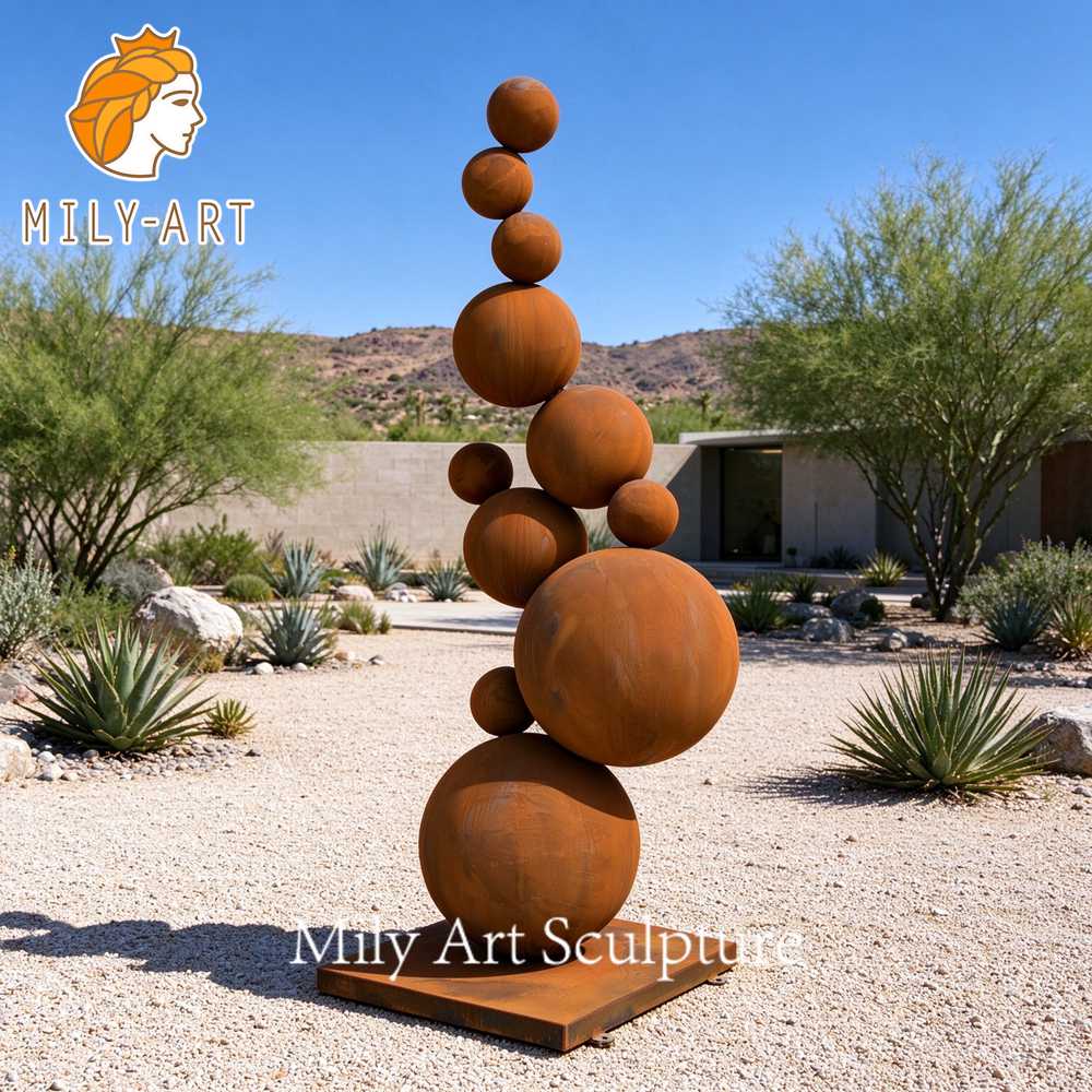 Stacked Corten Steel Ball Sculpture COT-007