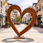 outdoor corten steel heart statue