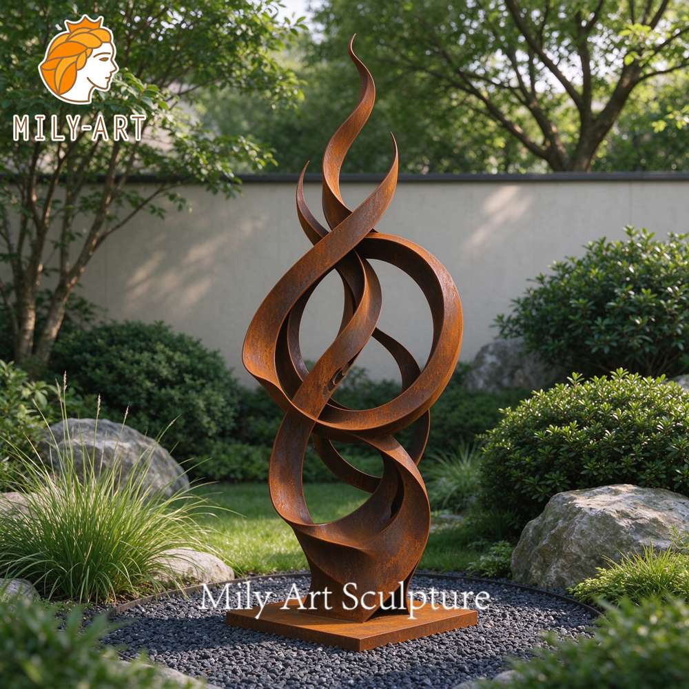 outdoor corten steel sculpture garden