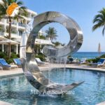 outdoor metal curved water fountain