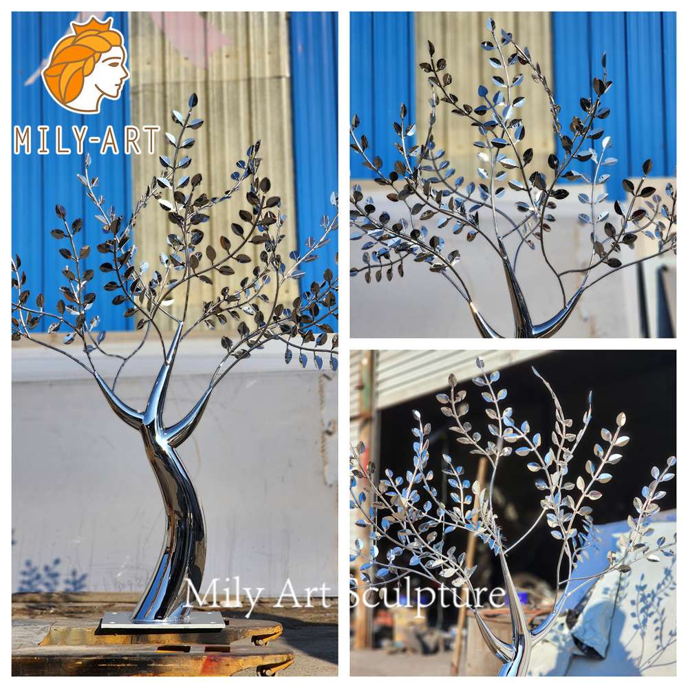 outdoor metal tree sculpture leaf details