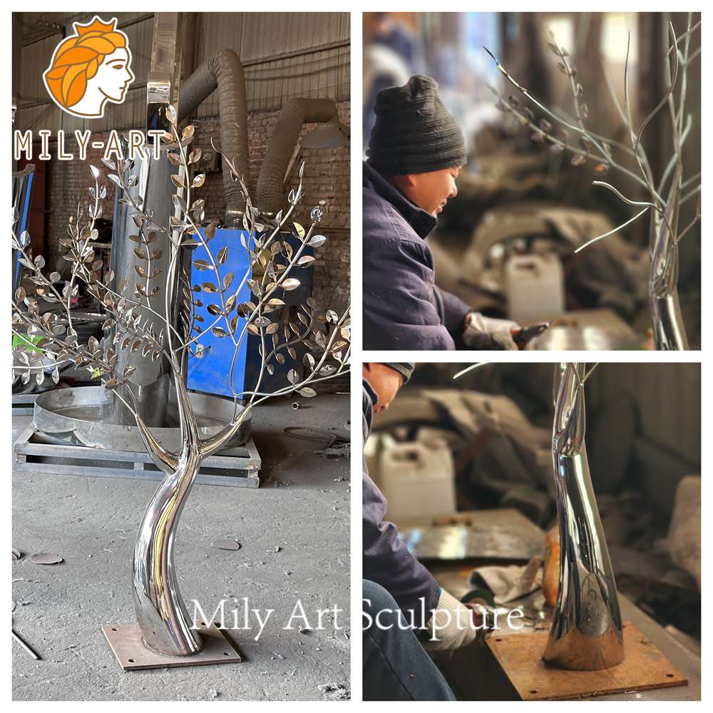 outdoor metal tree sculpture making process
