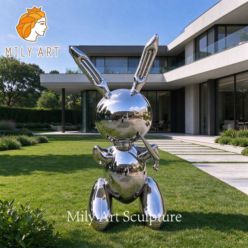 outdoor stainless steel balloon rabbit sculpture