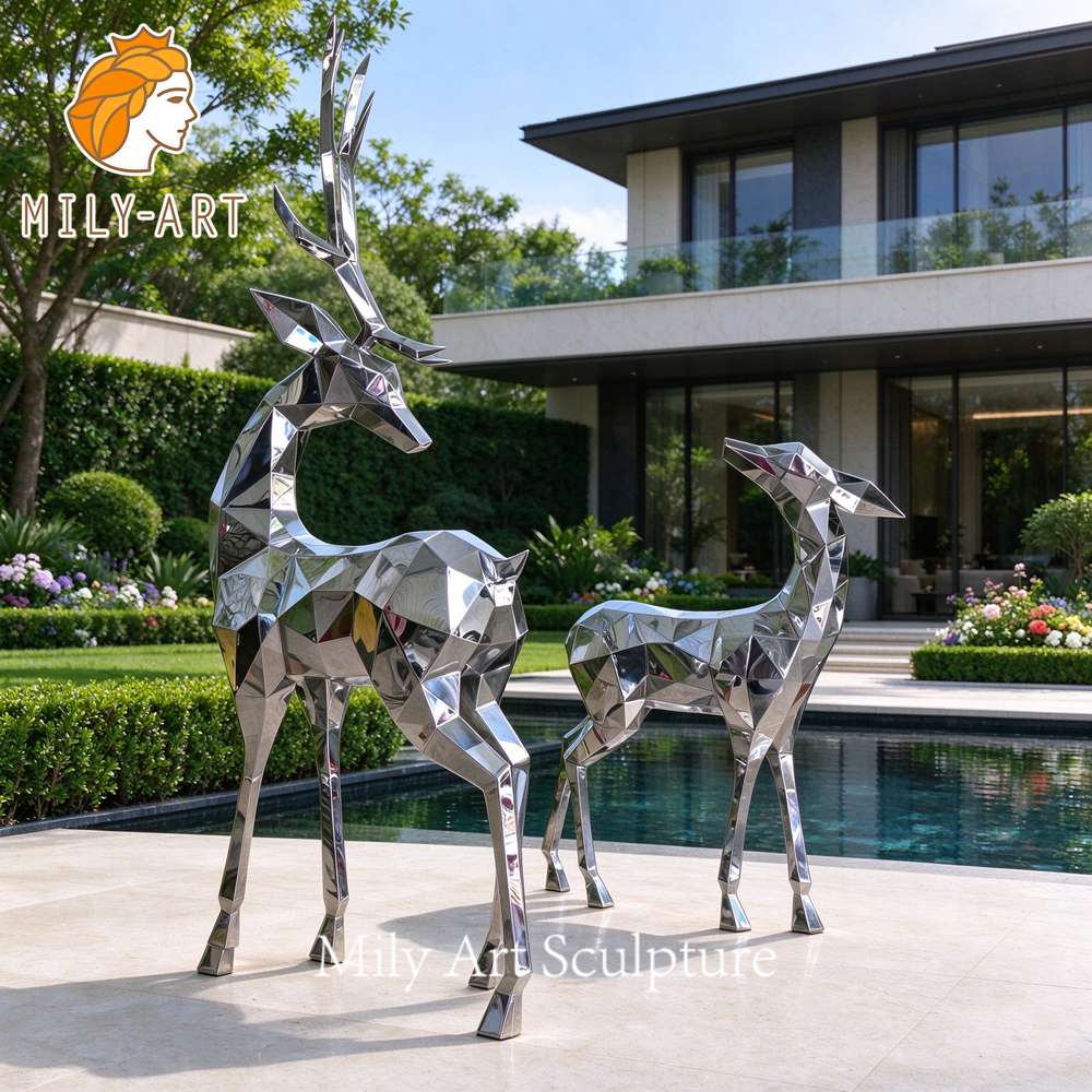 outdoor stainless steel deer statue