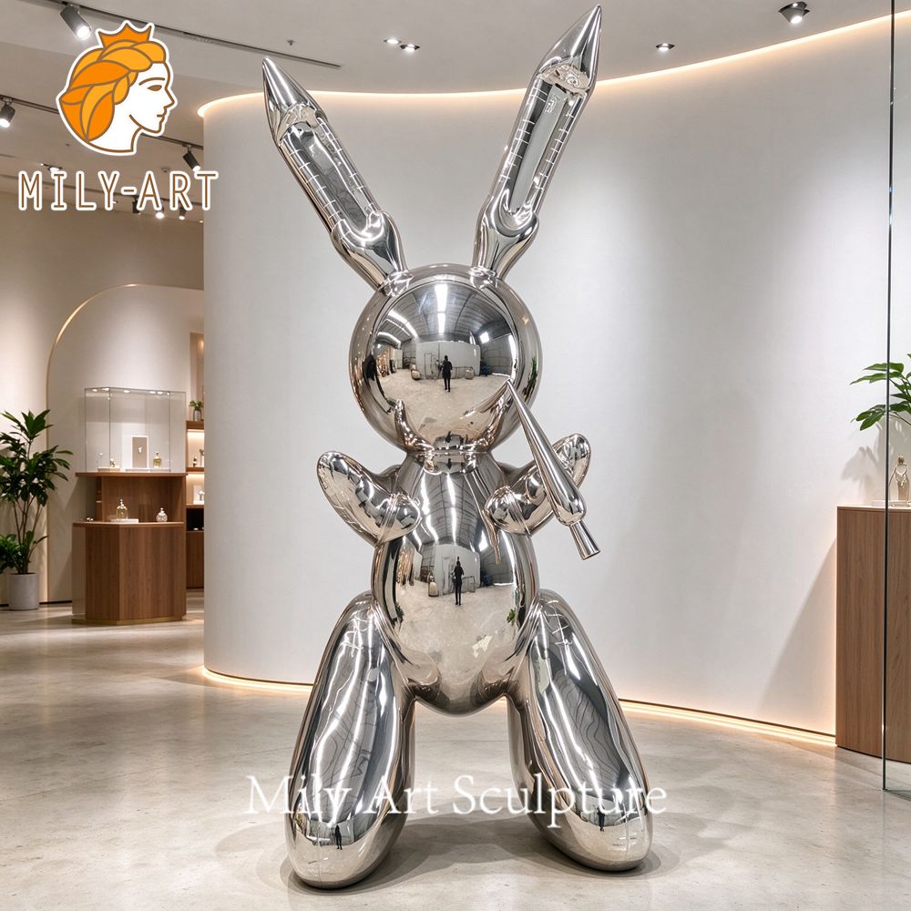slim stainless steel balloon rabbit sculpture
