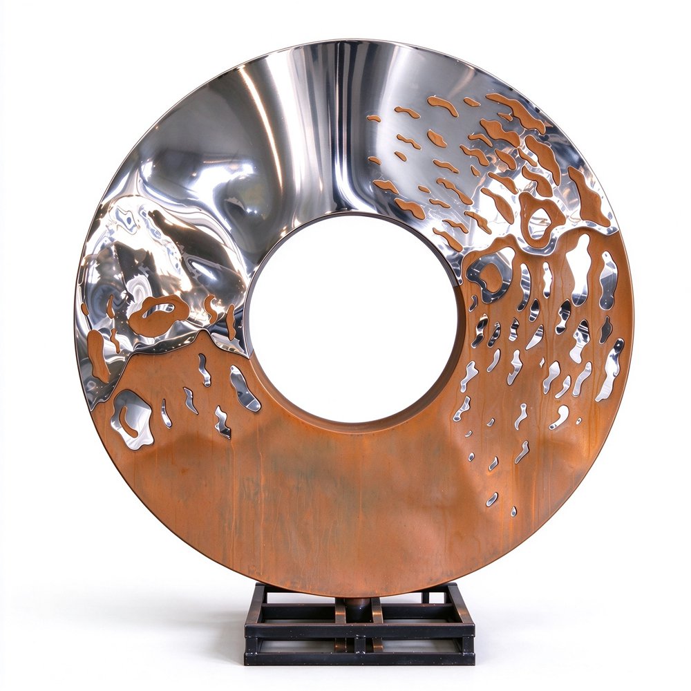 stainless steel and corten steel ring sculpture for sale