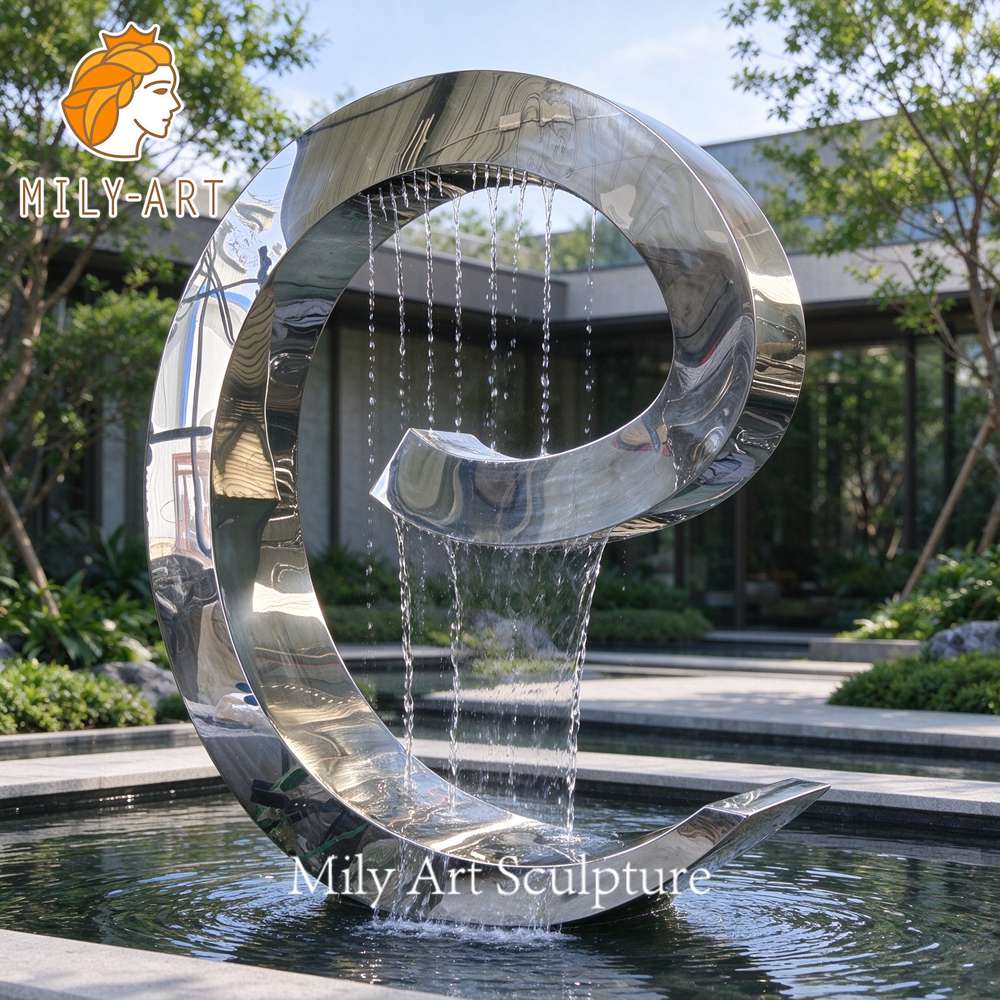 stainless steel curved water fountain resort