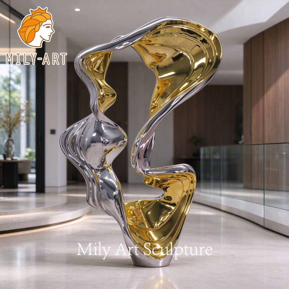 stainless steel modern sculpture lobby