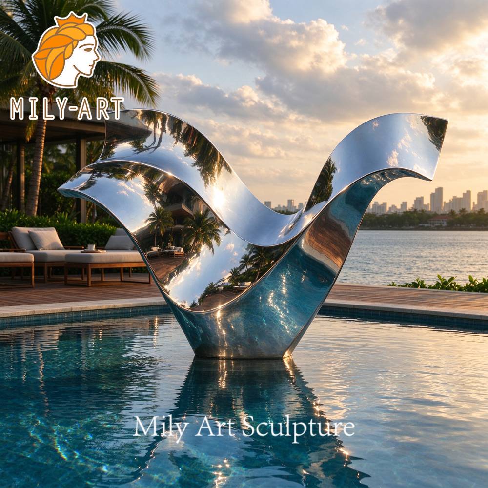 stainless steel sculpture swimming pool