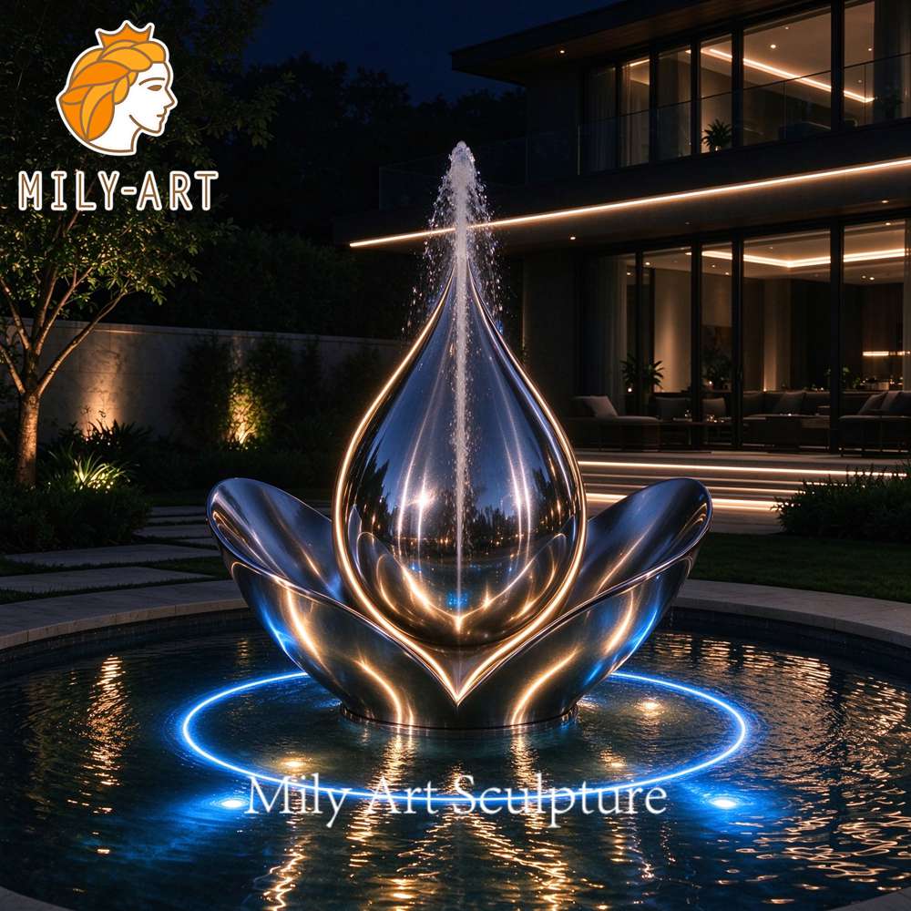 stainless steel water feature with led lights