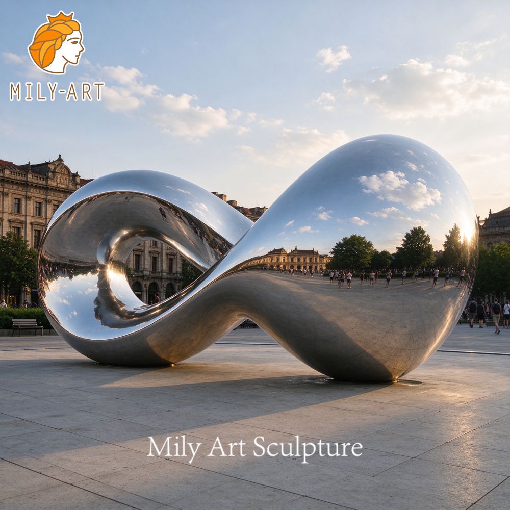 twisted mirror stainless steel sculpture